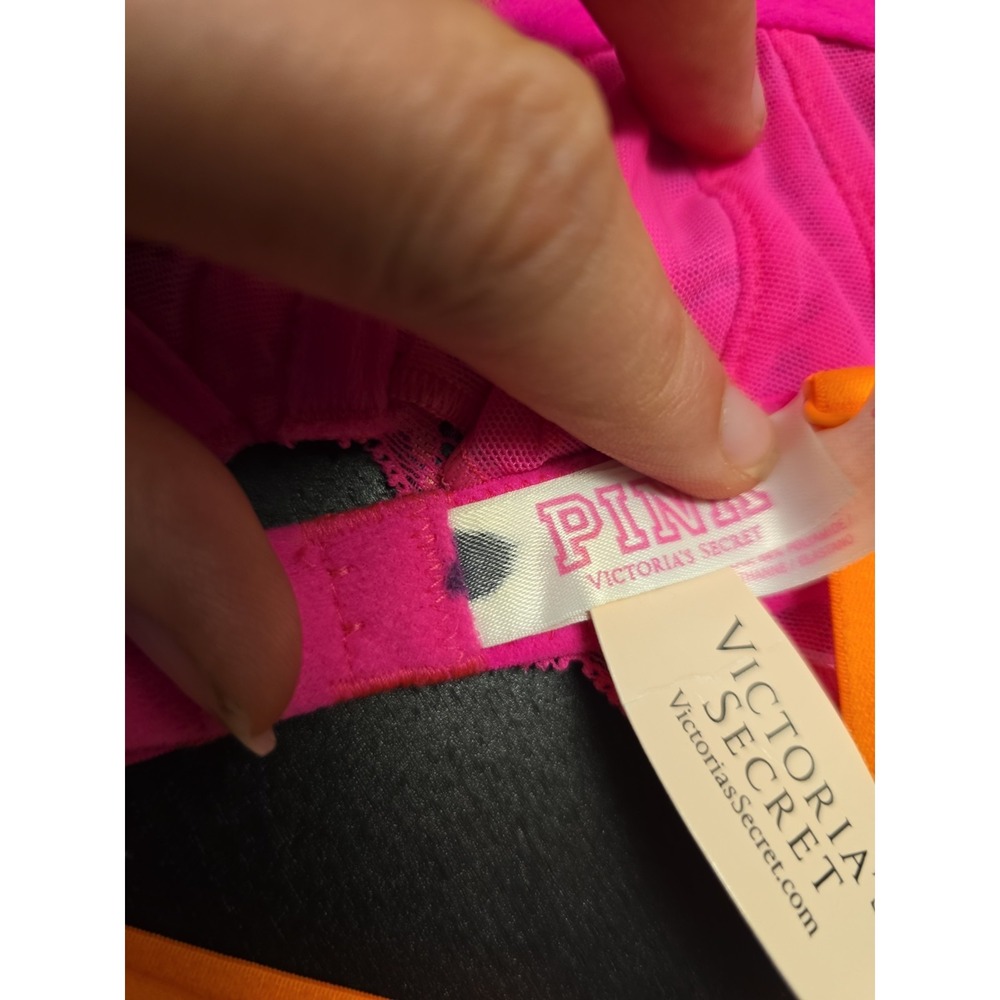 NWT Victorias Secret 32B Very Sexy Hot Pink Bright Orange Lace Unlined Demi Bra - Picture 8 of 9